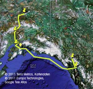 Karte des Routenverlaufs, Best of Alaska mit Zug und Schiff