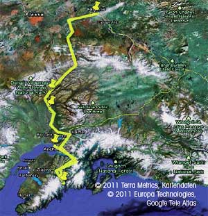 Tourenverlauf der Eisenbahntour Grand Alaska