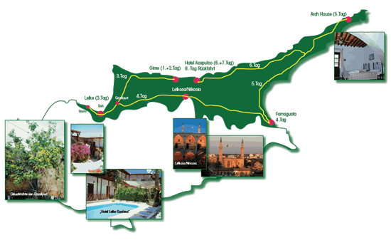 Die Mietwagen-Rundreise auf Nordzypern auf der Landkarte
