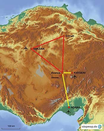 Karte für die Zentral-Anatolien-Kappadokien-rundreise