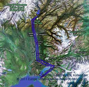 Routenverlauf der Busrundreise Kurztripp Denali Nationalpark