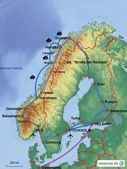Karte mit der Strecke durch Finnland
