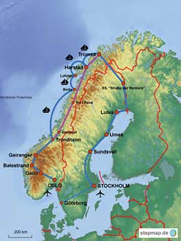Karte mit der Tour durch Schweden