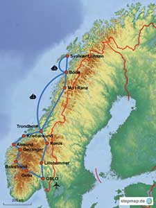 Karte der Tour zu den Lofoten