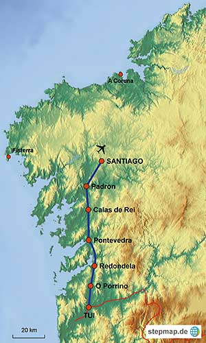 Karte von Tui bis Santiago
